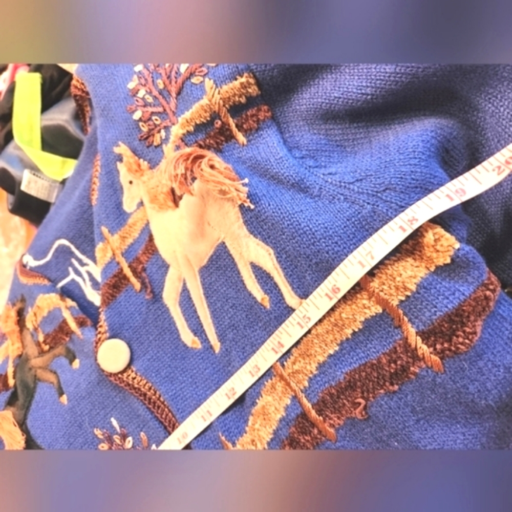 80s VICTORIA HARBOUR Kitsch Horses Country Western Ranch Knit Cardigan Jumper EV - Picture 8 of 16